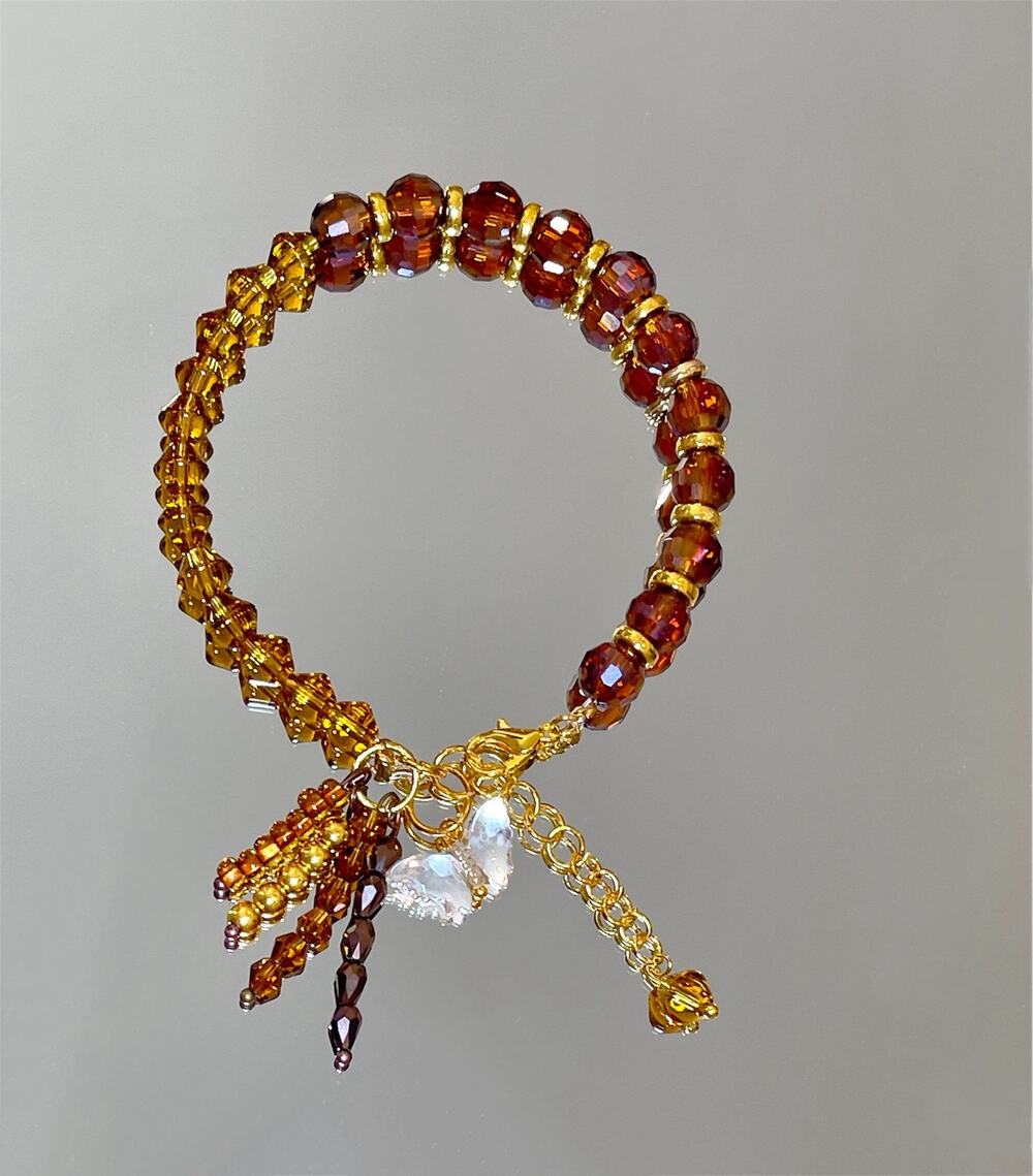 Gold Swarovski Beaded Charm Bracelet